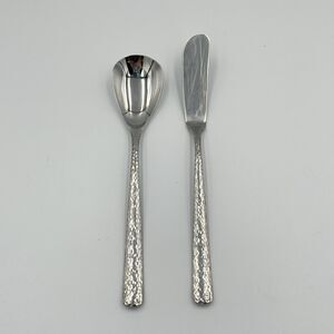 2 QTY Hampton Tomodachi ELLA Hammered Butter Knife Sugar Spoon Replace Flatware